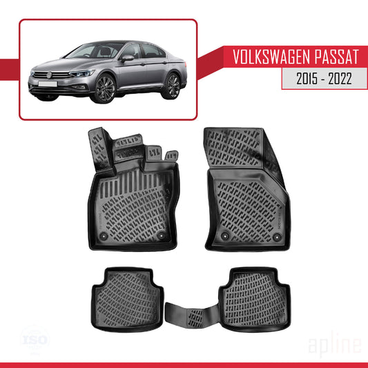 Compatible con Volkswagen Passat B8 (3G) 2015-2022 4D Alfombrillas de Goma Negro