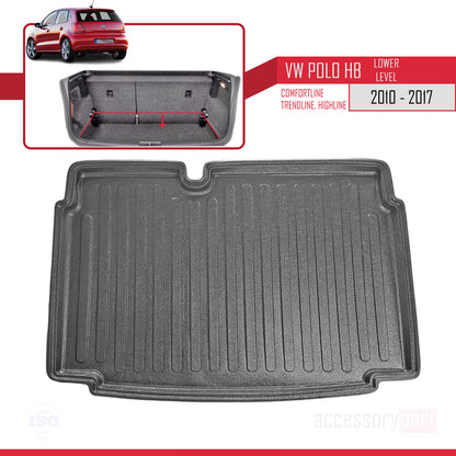 Compatible con Volkswagen Polo 6 (Tline-Cline-Hline) 2010-2017 Flexible Tronco Alfombra De Carga Piso de Carga Inferior Bandeja Maletero Trasero Negro