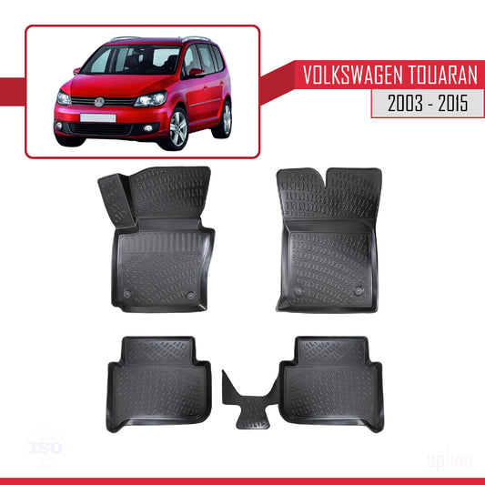 Compatible con Volkswagen Touran (1T) 2003-2015 4D Alfombrillas de Goma Negro