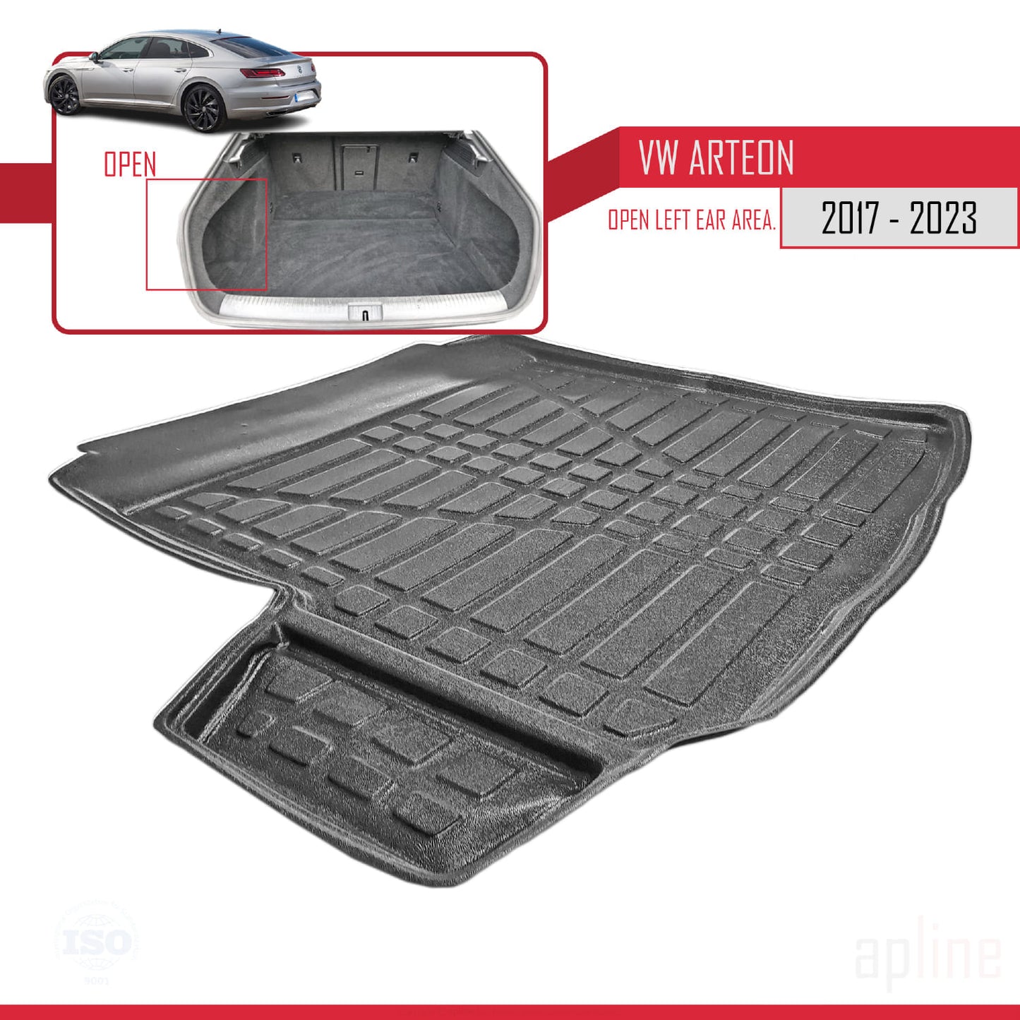 Compatible avec Volkswagen Arteon (3H7) Berline 2017-2023 Flexible Tapis de Coffre Plancher de Chargement Noir