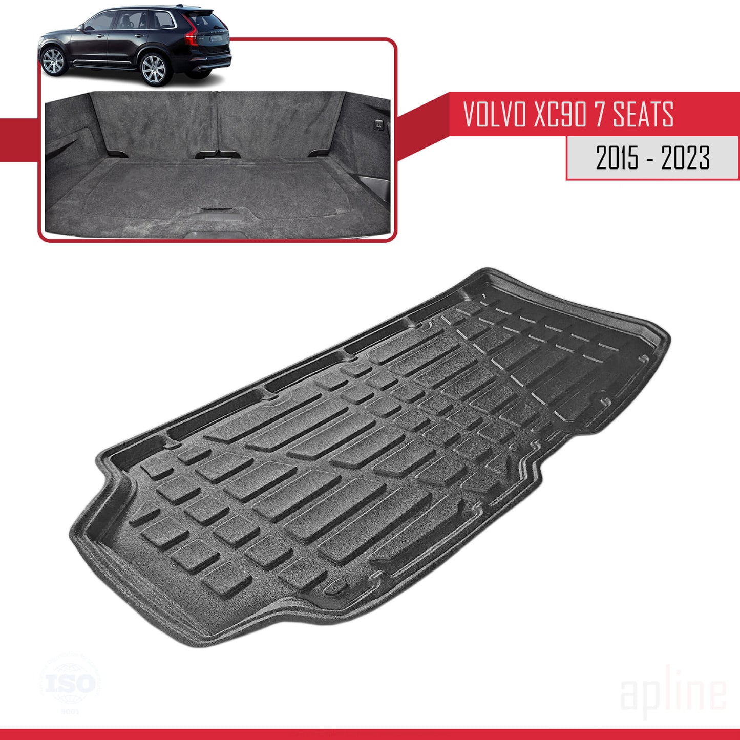Compatible avec Volvo XC90 II (7 Koltuk) 2015-2023 Flexible Tapis de Coffre Plancher de Chargement Noir