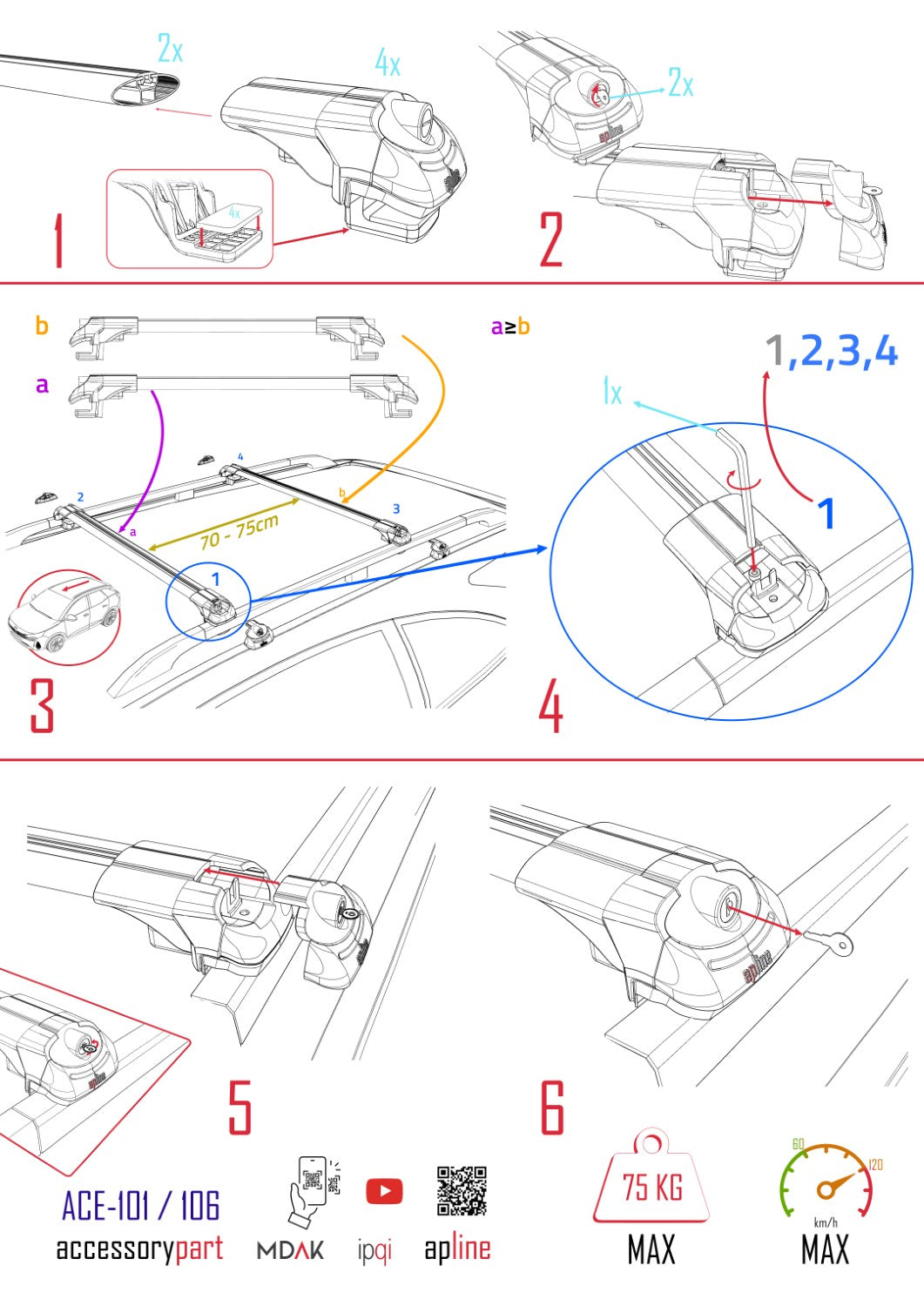 Compatible with KIA EV9 GT-LINE 2024-2025 ACE-1 Car Roof Rack Cross Bar Grey Aluminium 2 Bars