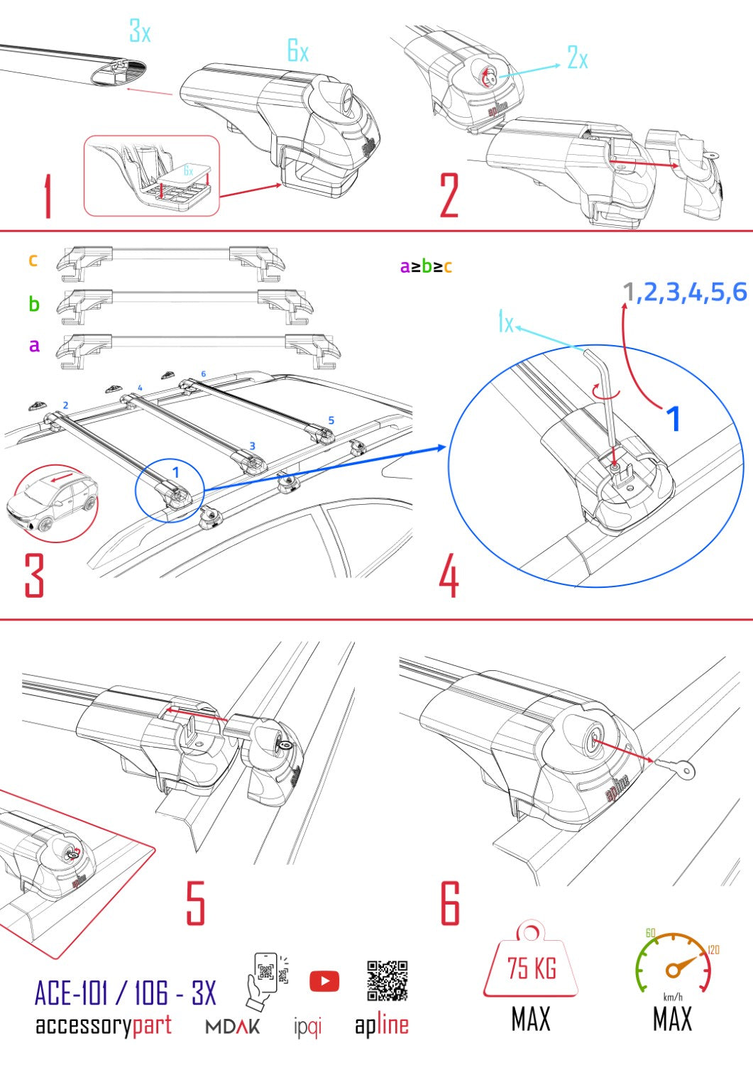 Compatible avec Kia Sportage 1997-2002 ACE-1 Barres de Toit Railing Porte-Bagages de Voiture Noir Aluminium 3 Barres