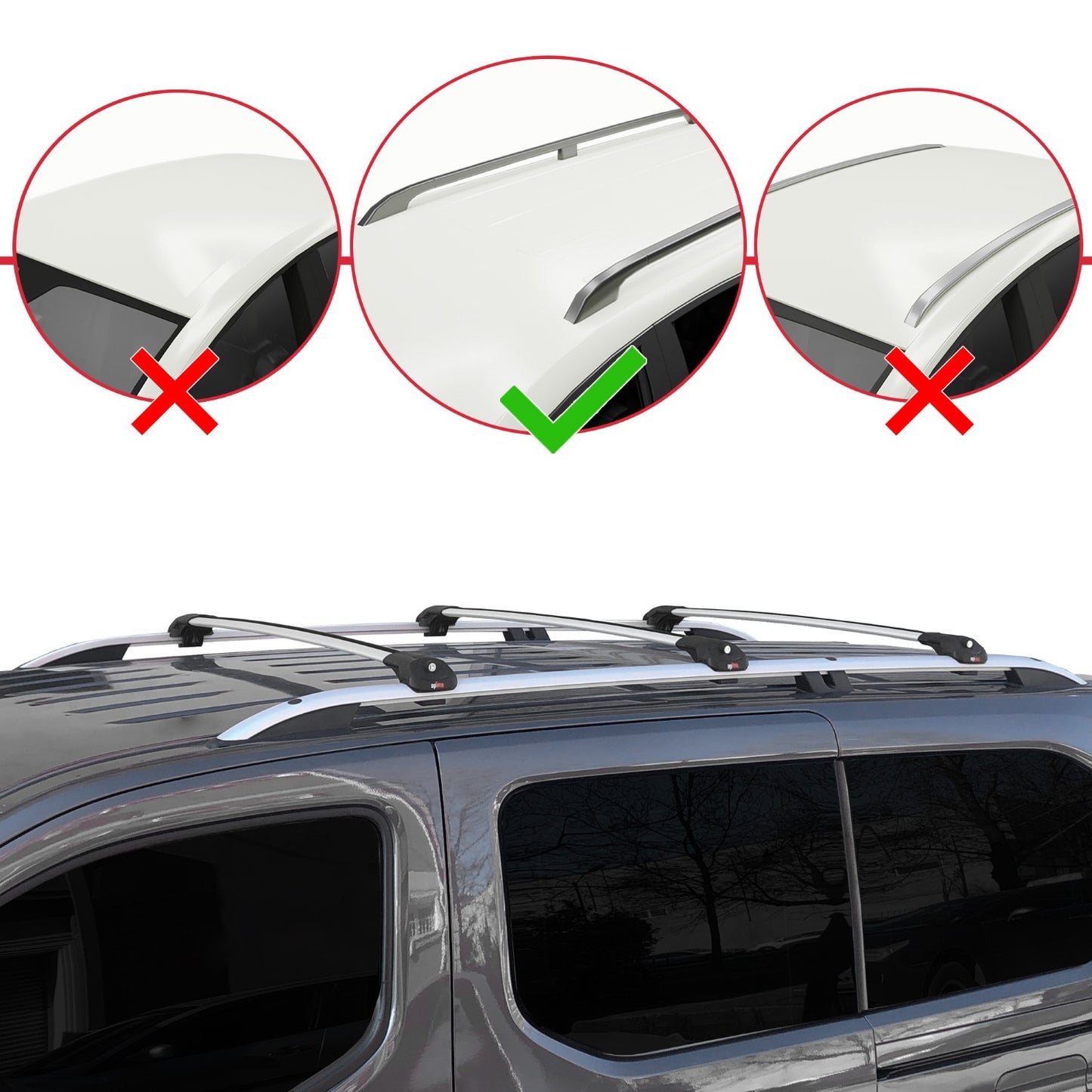 Compatible with Opel Combo E 2019-2022 ACE-1 Car Roof Rack Cross Bar Grey Aluminium 3 Bars