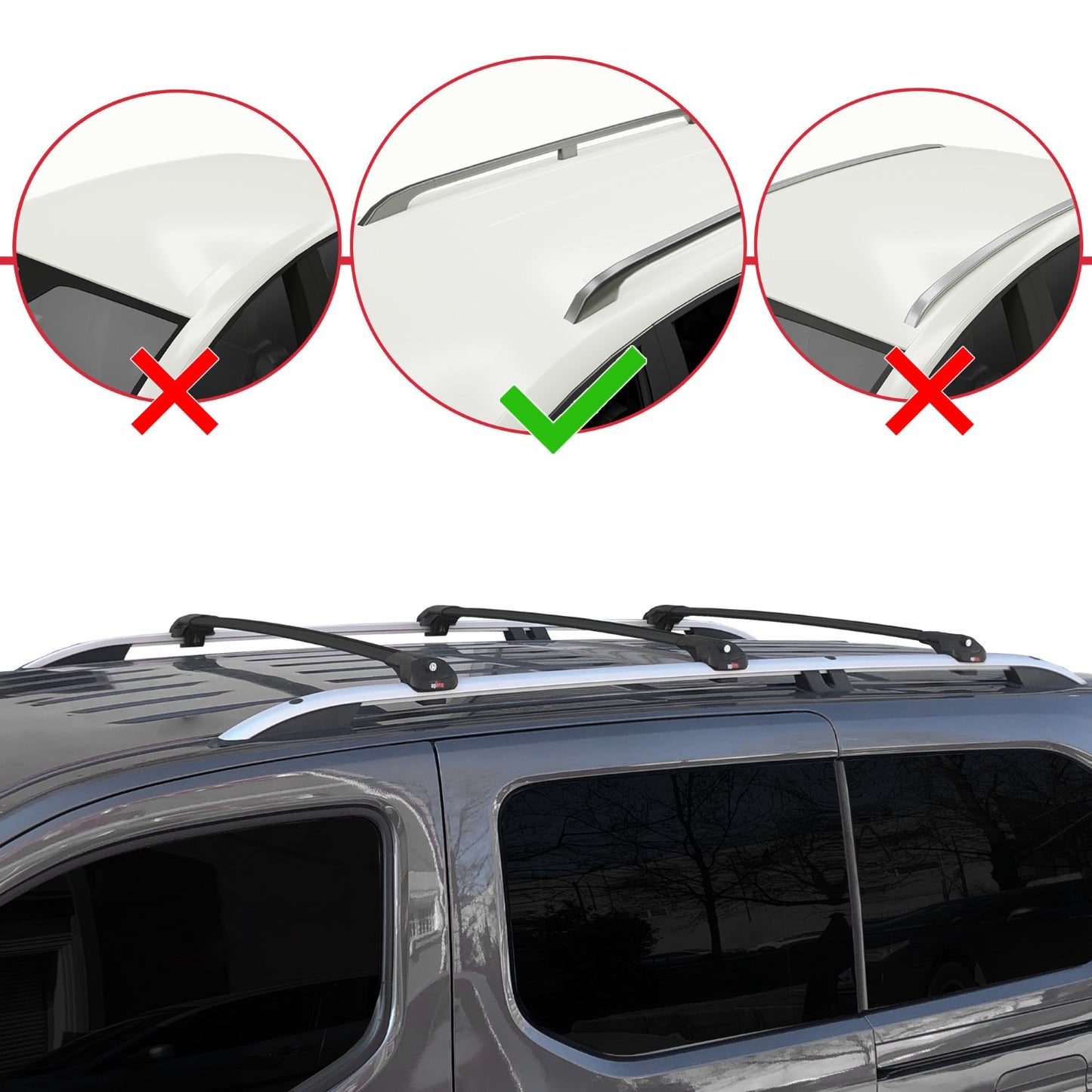 Compatible with Opel Combo E 2019-2022 ACE-1 Car Roof Rack Cross Bar Black Aluminium 3 Bars