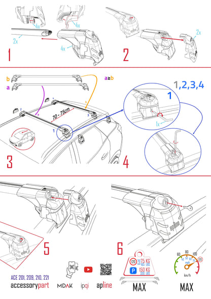 Compatible con Chevrolet Trax 2024-2025 ACE-2 Barras de Techo Auto Portaequipajes Barras Transversales Gris Aluminio 2 Barras