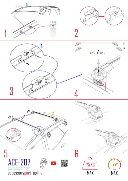 Compatibile con Cadillac XT5 2017-2024 ACE-2 Barre portatutto per auto Portapacchi in alluminio grigio 2 barre
