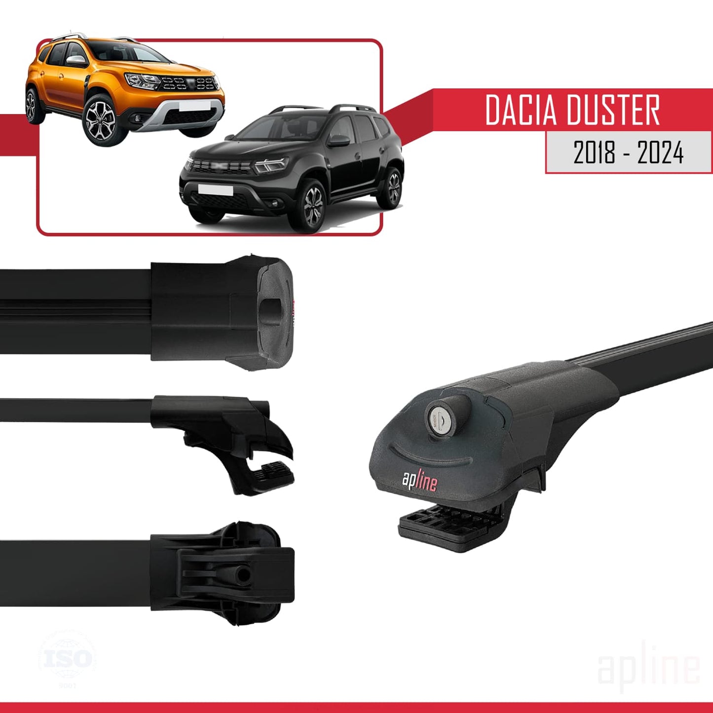 Compatible avec Dacia Duster 2 (HM) 2018-2024 ACE-1 Barres de Toit Railing Porte-Bagages de Voiture Noir Aluminium 2 Barres