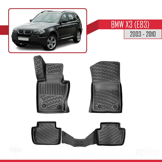 Compatible con BMW X3 (E83) 2003-2010 4D Alfombrillas de Goma Negro