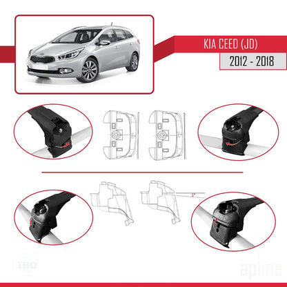 Compatible with Kia Ceed 2 (JD) SW 2013-2018 ACE-2 Car Roof Rack Cross Bar Black Aluminium 2 Bars