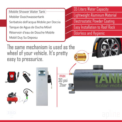 Tanker Douche solaire 35 litres Réservoir de douche pressurisable