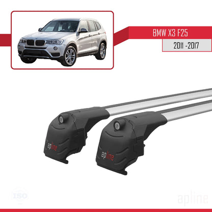 Compatible avec BMW X3 (F25) 2011-2017 ACE-2 Barres de Toit Railing Porte-Bagages de Voiture Gris Aluminium 2 Barres