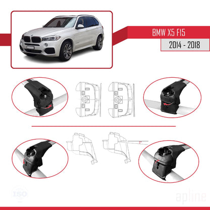 Compatible avec BMW X5 (F15) 2014-2018 ACE-2 Barres de Toit Railing Porte-Bagages de Voiture Gris Aluminium 2 Barres