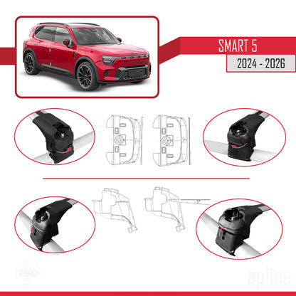 Compatible avec SMART #5 2024-2026 ACE-2 Barres de Toit Railing Porte-Bagages de Voiture Gris Aluminium 2 Barres