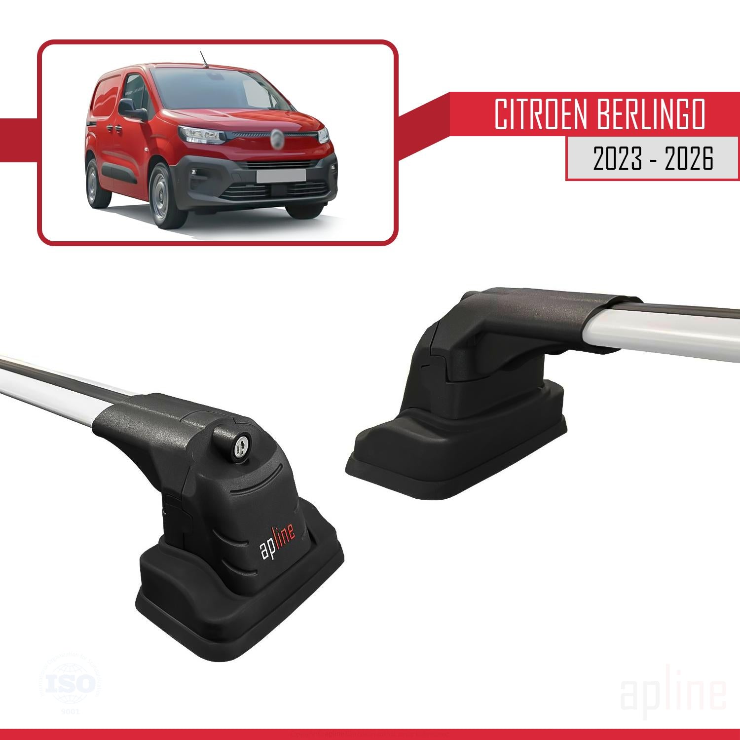 Compatible avec Citroen Berlingo 2023-2026 ACE-3 Barres de Toit Railing Porte-Bagages de Voiture Gris Aluminium 2 Barres