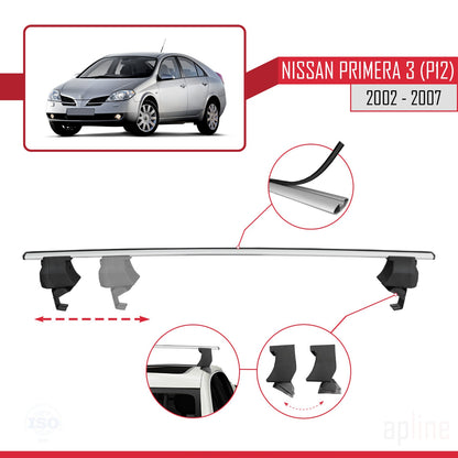 Compatible avec Nissan Primera 3 (P12) 2002-2007 ACE-4 Barres de Toit Railing Porte-Bagages de Voiture Gris Aluminium 2 Barres