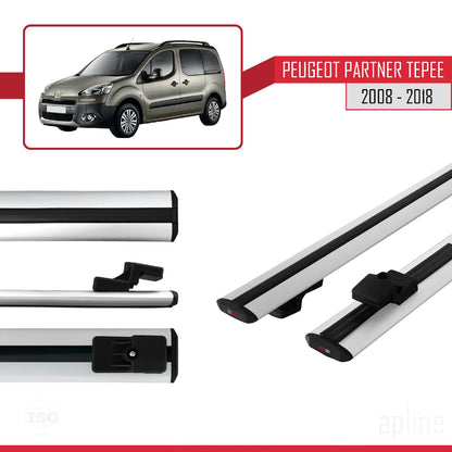 Compatible avec Peugeot Partner 2 Tepee 2008-2018 BASIC Model Barres de Toit Railing Porte-Bagages de Voiture Gris Aluminium 2 Barres