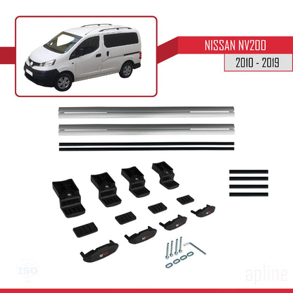 Compatible avec Nissan NV200 (M20) 2010-2019 Gri BASIC Model Barres de Toit Railing Porte-Bagages de Voiture Gris Aluminium 2 Barres