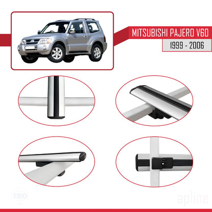 Compatible avec Mitsubishi Pajero (V60) 3 Kapı 1999-2006 BASIC Model Barres de Toit Railing Porte-Bagages de Voiture Gris Aluminium 3 Barres