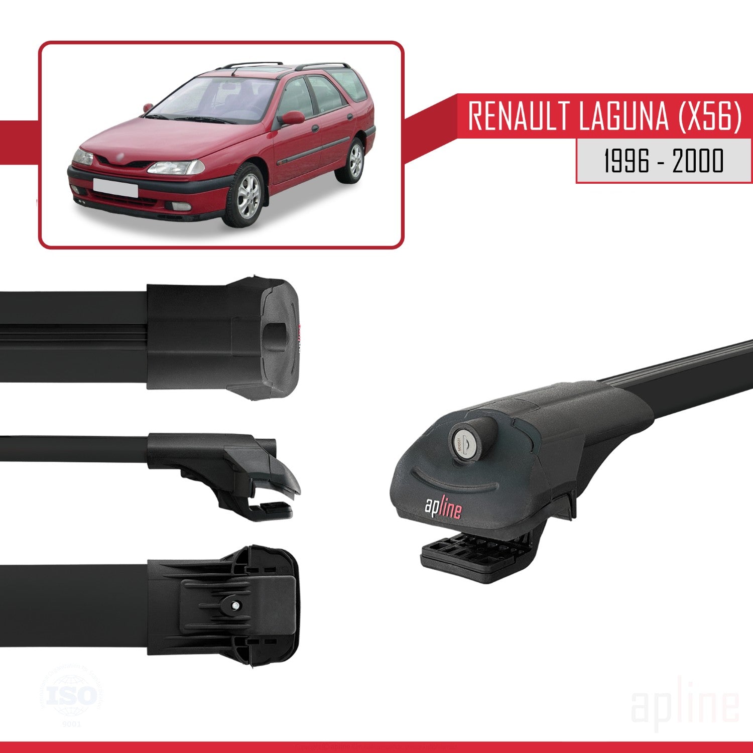 Compatible avec Renault Laguna (X56) 1996-200 ACE-1 Barres de Toit Railing Porte-Bagages de Voiture Noir Aluminium 2 Barres