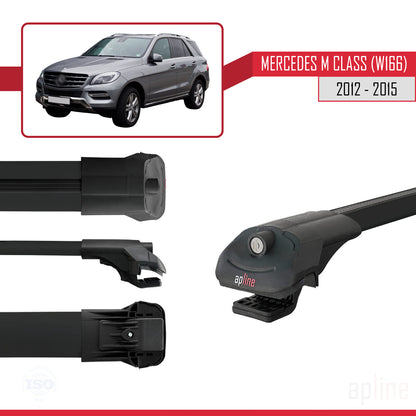 Compatible con Mercedes M Class 3 (W166) Pre-Facelift 2012-2015 ACE-1 Barras de Techo Auto Portaequipajes Barras Transversales Negro Aluminio 3 Barras