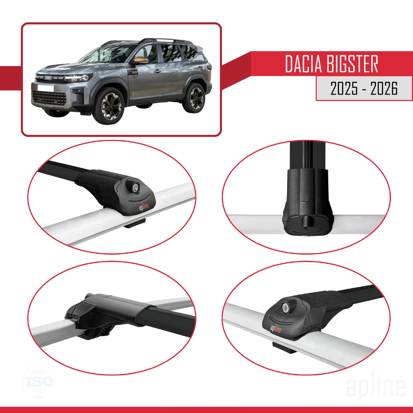 Compatible avec Dacia Bigster 2025-2026 ACE-1 Barres de Toit Railing Porte-Bagages de Voiture Noir Aluminium 3 Barres