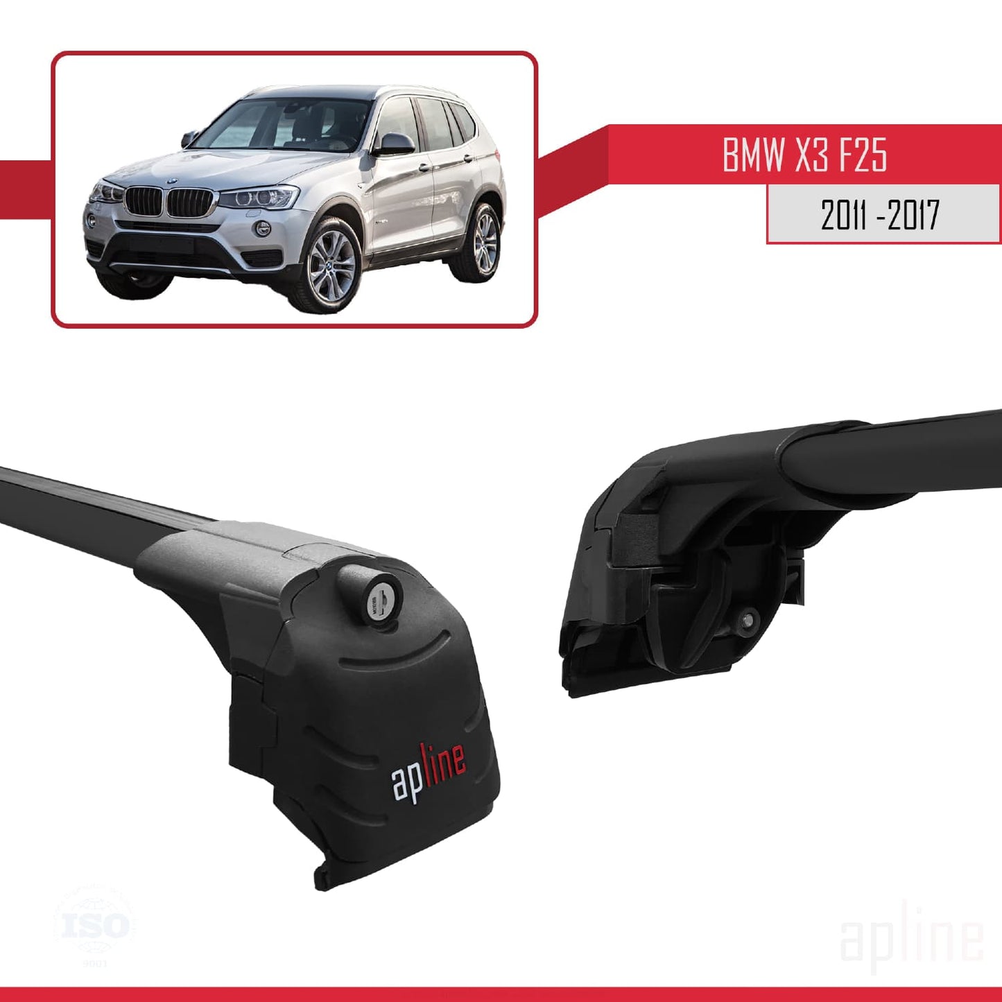 Compatibile con BMW X3 (F25) 2011-2017 ACE-2 Barre portatutto per auto Portapacchi in alluminio nero 2 barre