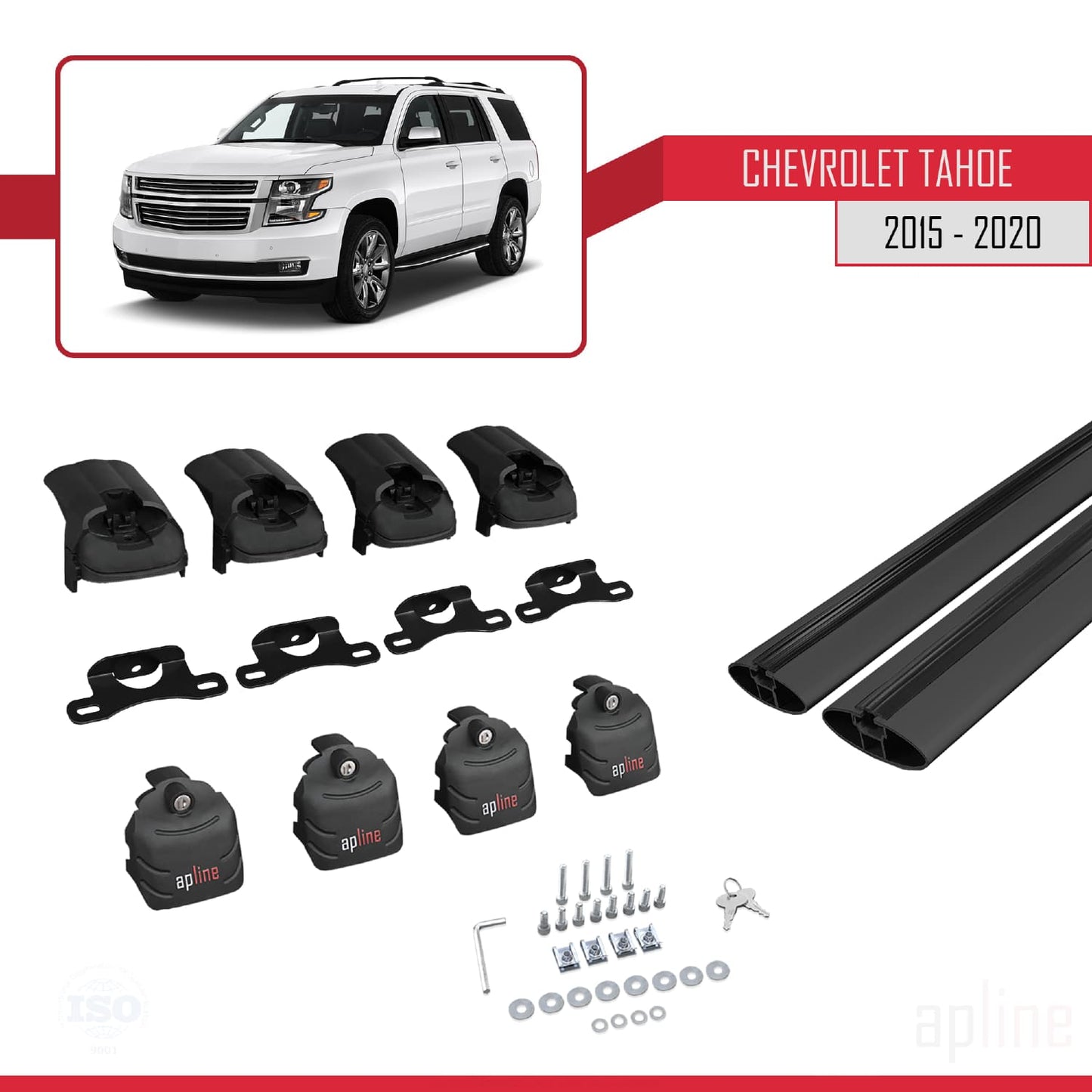 Compatibile con Chevrolet Tahoe 4 2015-2020 ACE-2 Barre portatutto per auto Portapacchi in alluminio nero 2 barre