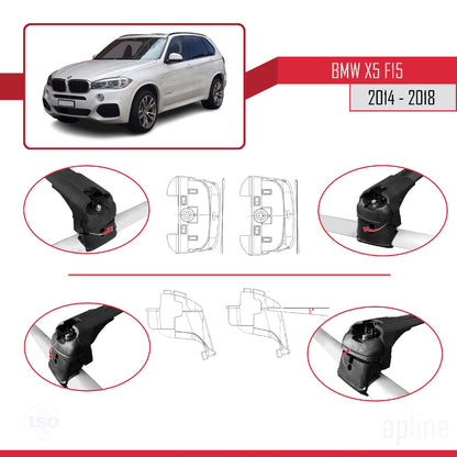 Compatibile con BMW X5 (F15) 2014-2018 Barre portatutto ACE-2 in alluminio nero, 2 barre
