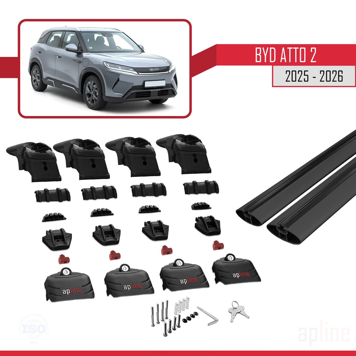 Compatible avec BYD Atto 2 2025-2026 ACE-2 Barres de Toit Railing Porte-Bagages de Voiture Noir Aluminium 2 Barres