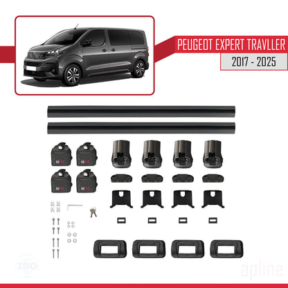 Compatible avec Peugeot Expert Traveller 2017-2025 ACE-3 Barres de Toit Railing Porte-Bagages de Voiture Noir Aluminium 2 Barres