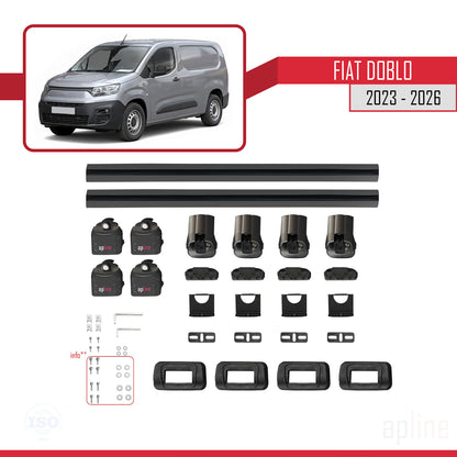 Compatible avec Fiat Doblo 2023-2026 ACE-3 Barres de Toit Railing Porte-Bagages de Voiture Noir Aluminium 2 Barres
