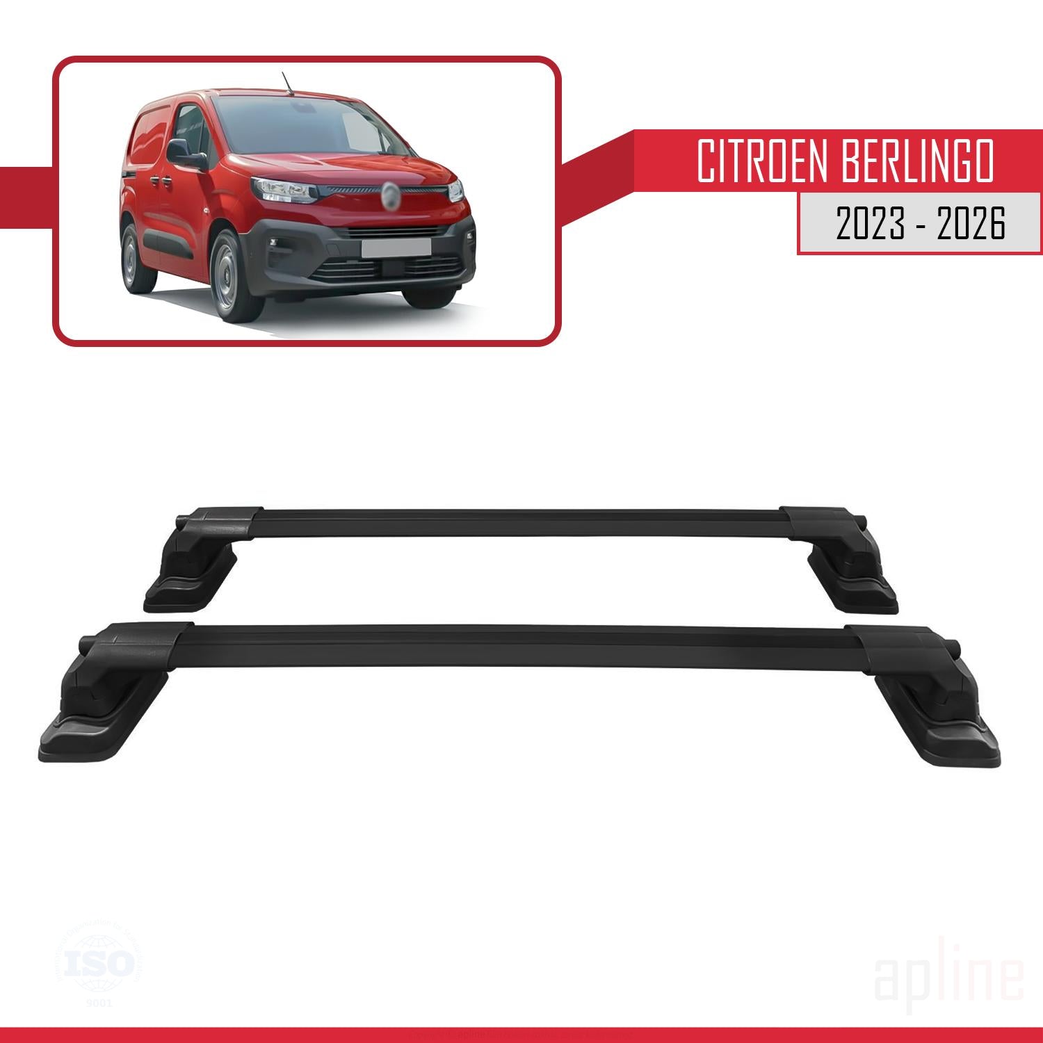 Compatible avec Citroen Berlingo 2023-2026 ACE-3 Barres de Toit Railing Porte-Bagages de Voiture Noir Aluminium 2 Barres