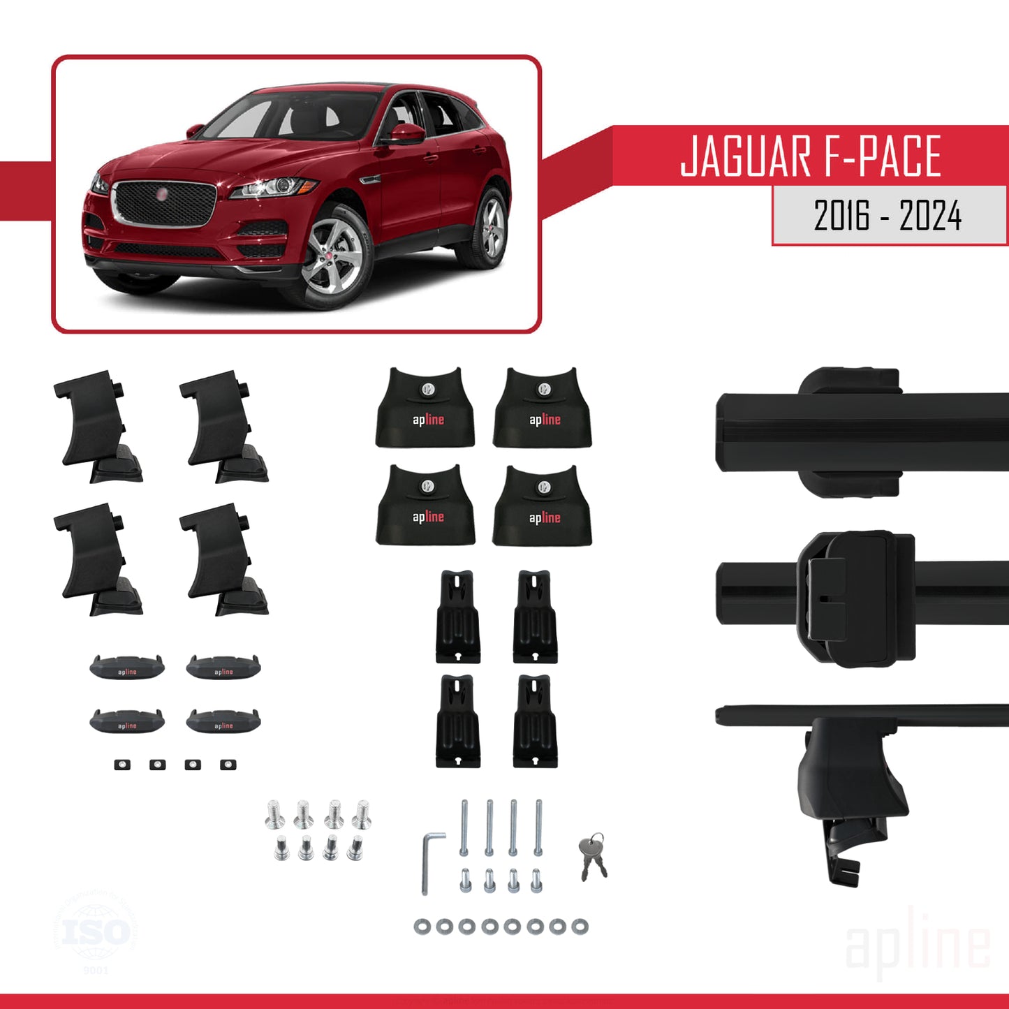 Compatible avec Jaguar F-Pace (X761) 2016-2025 ACE-4 Barres de Toit Railing Porte-Bagages de Voiture Noir Aluminium 2 Barres