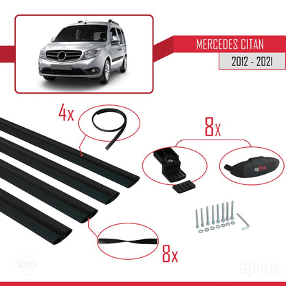 Compatible avec Mercedes Citan (W415) 2012-2021 BASIC Model Barres de Toit Railing Porte-Bagages de Voiture Noir Aluminium 4 Barres