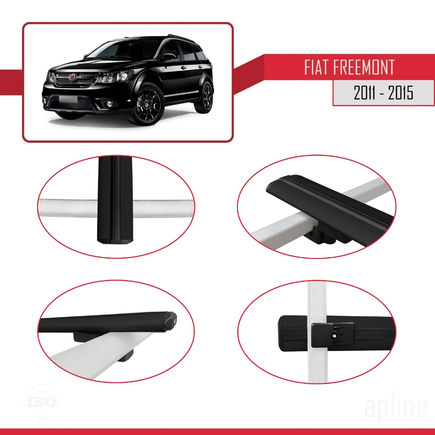 Compatibile con Fiat Freemont 2011-2015 modello BASIC Barre portatutto per auto Portapacchi in alluminio nero 3 barre