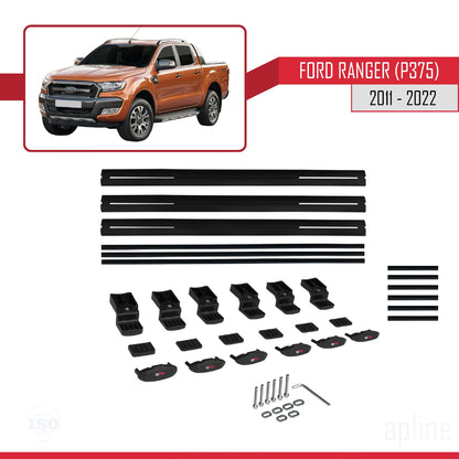 Compatible avec Ford Ranger (P375) 2011-2022 BASIC Model Barres de Toit Railing Porte-Bagages de Voiture Noir Aluminium 3 Barres