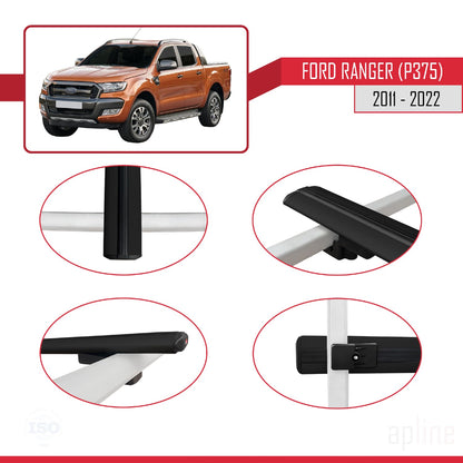 Compatible avec Ford Ranger (P375) 2011-2022 BASIC Model Barres de Toit Railing Porte-Bagages de Voiture Noir Aluminium 2 Barres
