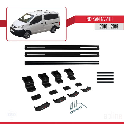 Compatible avec Nissan NV200 (M20) 2010-2019 Siyah BASIC Model Barres de Toit Railing Porte-Bagages de Voiture Noir Aluminium 2 Barres