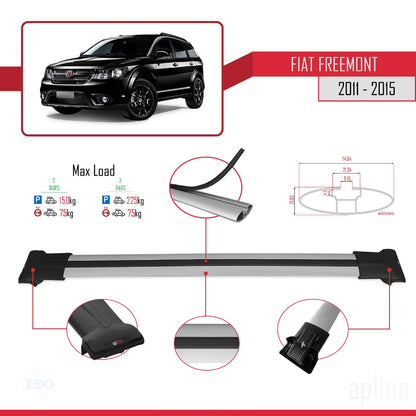 Compatibile con Fiat Freemont 2011-2015 modello FLY Barre portatutto Railing Portapacchi Auto Alluminio Grigio 2 Barre