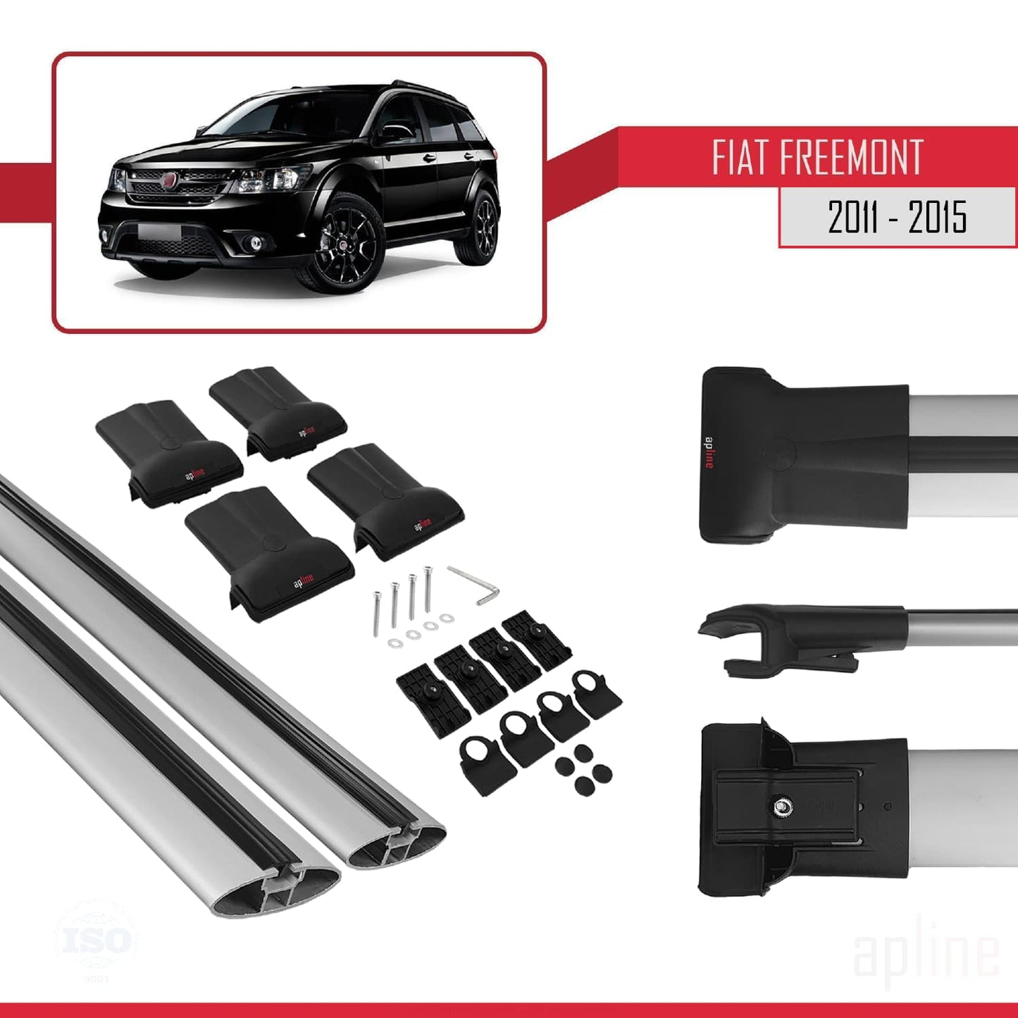 Compatibile con Fiat Freemont 2011-2015 modello FLY Barre portatutto Railing Portapacchi Auto Alluminio Grigio 2 Barre