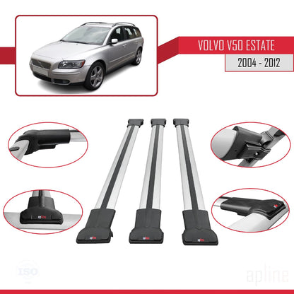 Compatible avec Volvo V50 2004-2012 FLY Model Barres de Toit Railing Porte-Bagages de Voiture Gris Aluminium 3 Barres