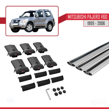 Compatible con Mitsubishi Pajero (V60) 3 Kapı 1999-2006 FLY Model Barras de Techo Auto Portaequipajes Barras Transversales Gris Aluminio 3 Barras