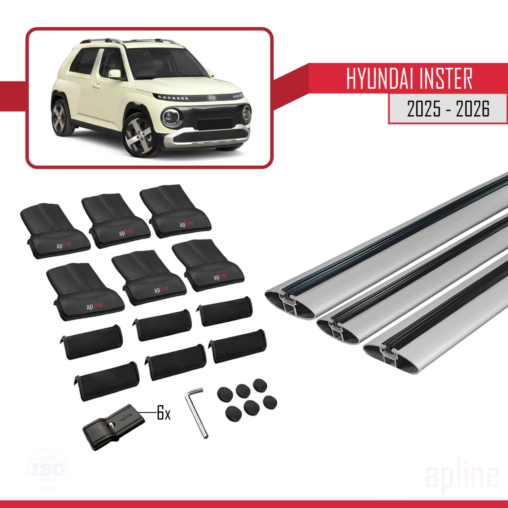 Compatible avec Hyundai Inster 2025-2026 FLY Model Barres de Toit Railing Porte-Bagages de Voiture Gris Aluminium 3 Barres