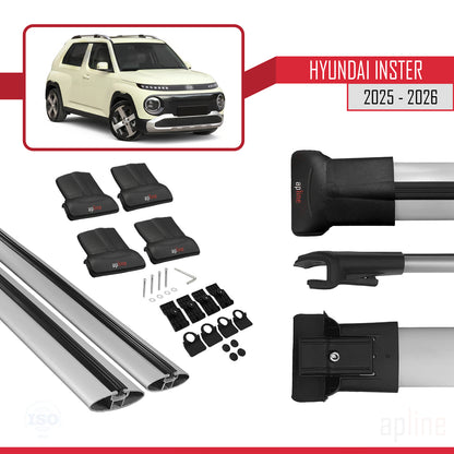 Compatible avec Hyundai Inster 2025-2026 FLY Model Barres de Toit Railing Porte-Bagages de Voiture Gris Aluminium 2 Barres