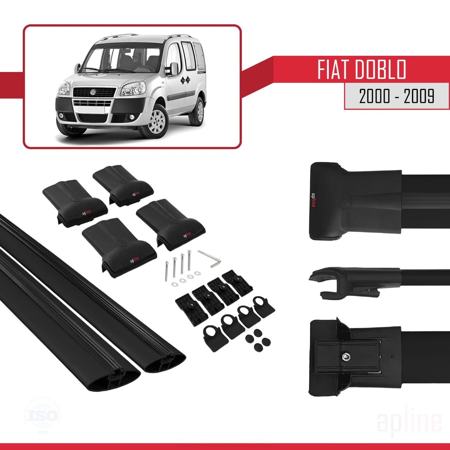 Compatibile con Fiat Doblo 2000-2009 modello FLY Barre portatutto per auto Portapacchi NERO