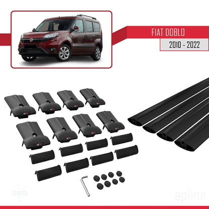 Kompatibel mit Fiat Doblo 2 2010-2022 FLY Modell Dachgepäckträger, schwarzes Aluminium, 4 Stangen
