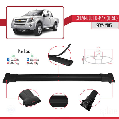 Compatible avec Chevrolet D-Max (RT50) 2012-2015 FLY Model Barres de Toit Railing Porte-Bagages de Voiture Noir Aluminium 3 Barres