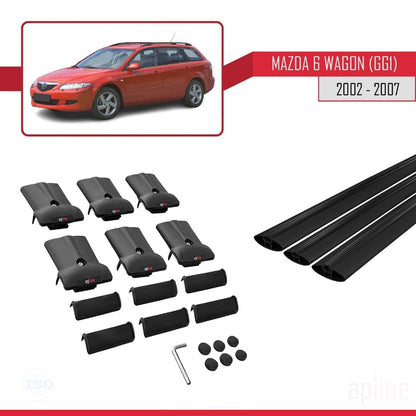 Compatible avec Mazda 6 I (GG1) 2002-2007 FLY Model Barres de Toit Railing Porte-Bagages de Voiture Noir Aluminium 3 Barres