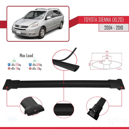 Compatible avec Toyota Sienna 2 (XL20) 2004-2010 FLY Model Barres de Toit Railing Porte-Bagages de Voiture Noir Aluminium 3 Barres